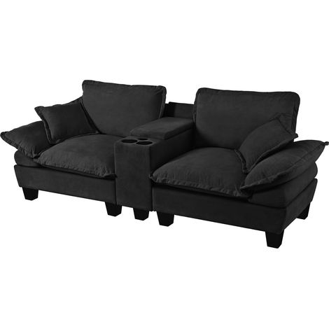 Sofá modular tipo nube negro de chenilla con portavasos, almacenaje, USB y 2 cojines (1/5)