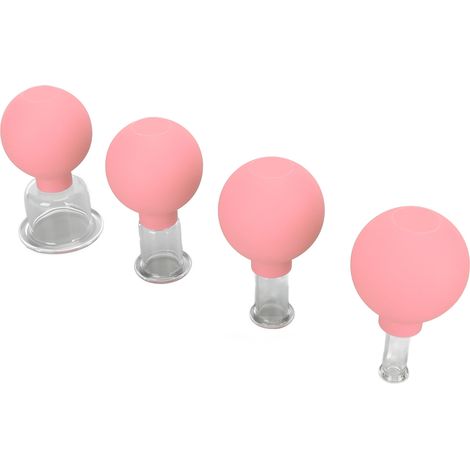 Set de 4 Ventouses en Verre Rose avec Pompes Silicone, Drainage Lymphatique, Lifting Peau, Anti-Cellulite, Massage Dos, Thérapie Naturelle (1/5)