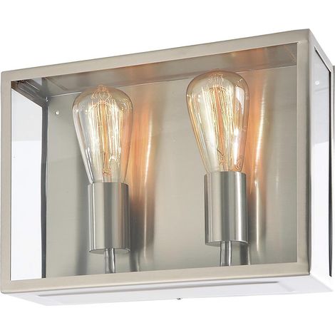 Litecraft Mersey Wall Light Outdoor 2 Arm IP44 Box Lantern - Stainless Steel (1/5)