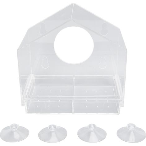Mangeoire de fenêtre pour oiseaux en plastique, anti-chute, jolie maison transparente avec ventouses pour maison, cabane en forme de C