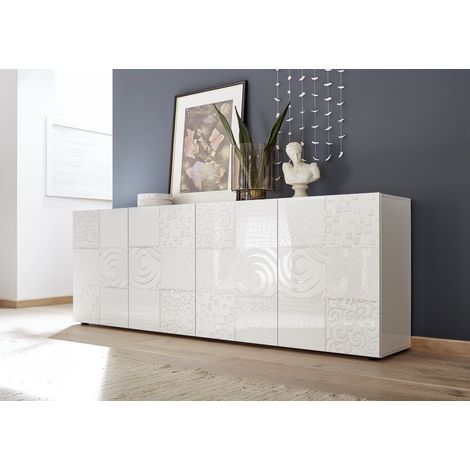 Buffet/bahut moderne 4 portes laqué blanc brillant Orlane