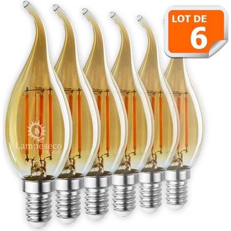 Lampesecoenergie – Lot de 6 ampoules décoratives led à filament doré 4W (éq. 42W) – Culot E14 – Luminosité 420lm – Couleur chaude 3000K