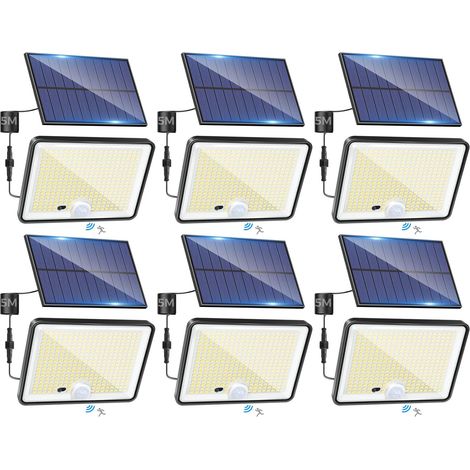Lot de 6 Lampe Solaire Exterieur Detecteur de Mouvement avec Télécommande, 342 LED Lumiere Solaire IP65 Étanche Spot Solaire, 3 Modes Eclairaget Solaire pour Jardin Garage Cour, Blanc Froid (1/5)