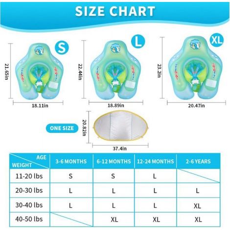 Bouée de natation pour bébé avec toit, airbag surélevé, anti-retournement, pare-soleil, siège gonflable pour bébé-XL (1/5)