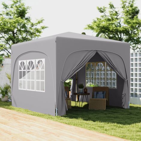 Tonnelle de jardin pliante 3 x 3 m avec hauteur réglable. Protection UPF 50+ et sac de transport inclus. Gris clair.