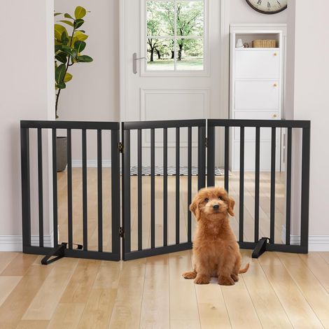 Barrière de Sécurité pour Chien en Bambou Pliante Grille de Protection pour Animaux Domestiques Clôture Autoportante avec Pieds de Soutien pour Maison Escalier Porte Noir (1/5)
