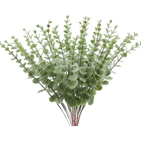24 künstliche Grünpflanzen, florales Arrangement aus einzelnen Eukalyptusblättern, künstliche Blumendekoration für den Innenbereich (Pulver - einzelner Eukalyptus 0155) (1/2)
