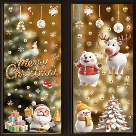 Autocollants Noël, 83pcs Décorations Noël Fenetre Stickers,Statique Réutilisable Deco Joyeux Noël,pour Magasin, Maison (1/4)
