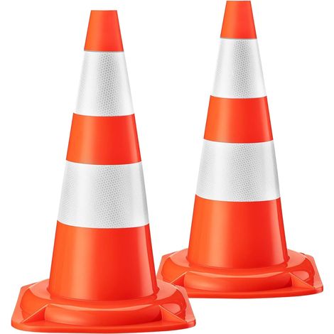 Verkehrskegel – 2er-Pack – Robustes PVC – Gut sichtbare Reflektorstreifen – Für Baustellen und den Straßenverkehr – 50 cm, orange (1/5)