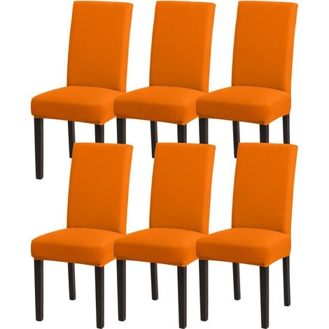 Housses de chaise orange extensibles pour salle à manger, lot de 6, lavables et amovibles (1/5)