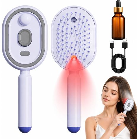 Peigne de Massage Électrique à Coussin d'Air avec Spray et Lumière Rouge, Brosse Vapeur Lissante pour Cheveux, Brosse Brumisatrice Rechargeable USB pour Tous Types de Cheveux