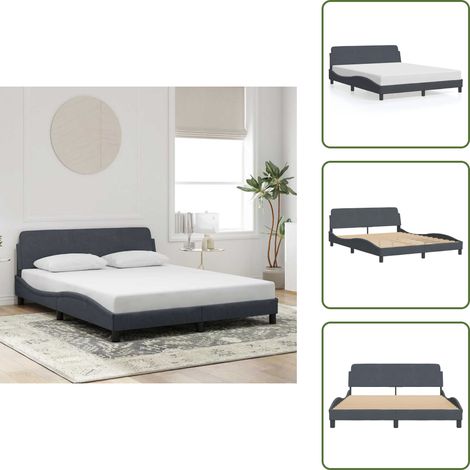 Cadre de lit sans matelas gris foncé 160x200 cm velours - Cadre De Lit - Lit Double - Lit Velours - Lit Design - Literie (1/5)
