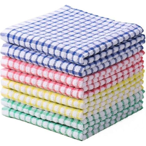 Juego de 10 toallas de cocina de algodón natural, toallas de mano absorbentes y paños de cocina resistentes, diseño colorido para el hogar. (1/4)