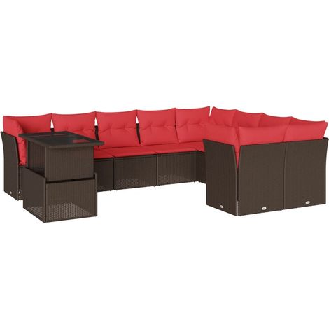 Maison Exclusive - 10-teiliges Gartensofa-Set mit Kissen, braun, (1/5)