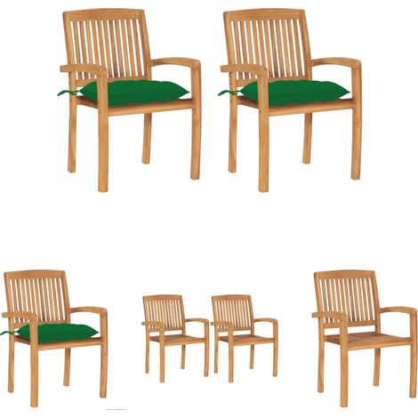 Gartenmöbel - vidaXL Gartenstühle 2 Stk. mit Grünen Kissen Massivholz Teak - Vintage Gartenmöbel (1/5)