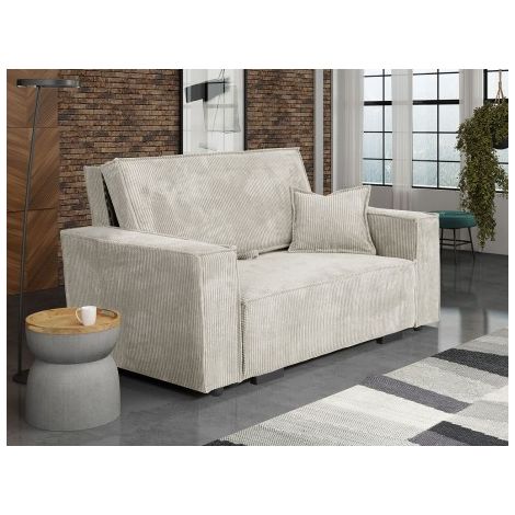 Tendencio – Canapé convertible 2 places en velours côtelé beige – Construction en bois avec tiroir de lit – Mécanisme d'extraction simplifié