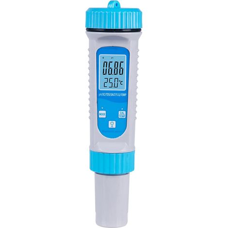Intelligenter BT 6-in-1 pH-Tester für Poolwasser: pH-Wert/EC/TDS/Salz/Dichte/Temperaturmessung