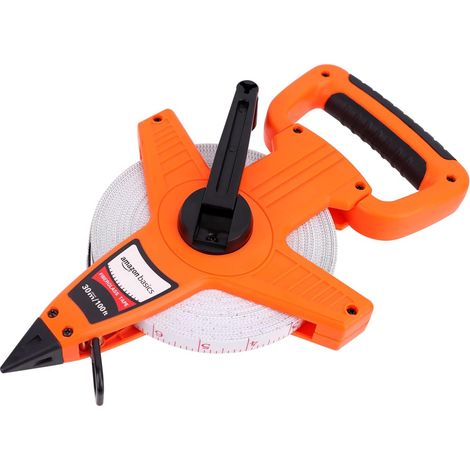 Mètre ruban en fibre de verre à bobine ouverte résistant aux impacts - 30 m/100 pieds par 0,5 pouce, pouces/mètres, Vine, Orange (1/5)