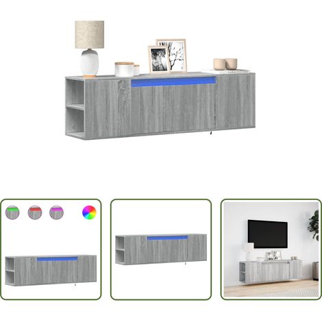 Armoire TV murale - Meuble TV mural avec lumières LED sonoma gris 135x31x39,5 cm (1/5)