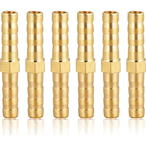 6PCS Raccord de tuyau 6mm en laiton, Raccord de tuyau en laiton 6mm(1/4"),Raccord droit à barbes Raccord de tuyau en laiton Raccord de douille Raccord fileté Raccords en laiton