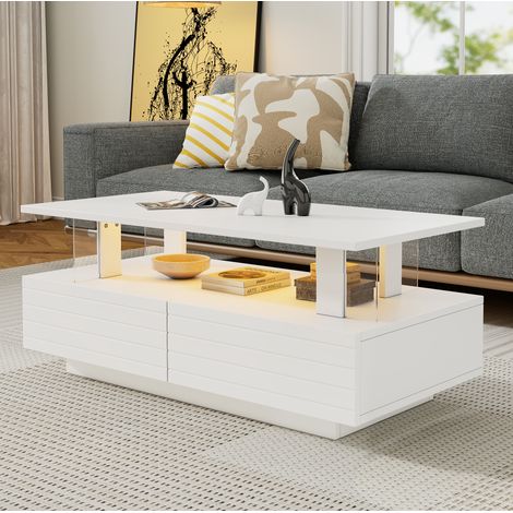 Couchtisch mit LED und Stauraum 100x50x42 cm Acryl OKMYHOME (1/5)