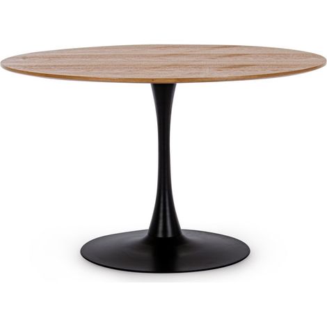 Hellin – Table de salle à manger en bois et acier – Diamètre Ø120 cm – Hauteur 75 cm – Base en acier enduit de poudre – Revêtement MDF (1/5)