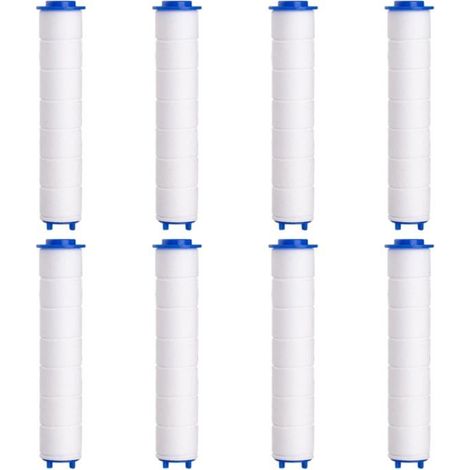 Pack 8 filtres pour pommeau de douche 95 mm – filtre coton PP anti-calcaire et déchloration, bleu (1/5)