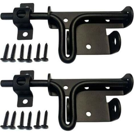 Verrou coulissant extérieur pour porte ou portail – 2 pièces, acier inoxydable avec trou pour cadenas, finition noir mat (1/5)