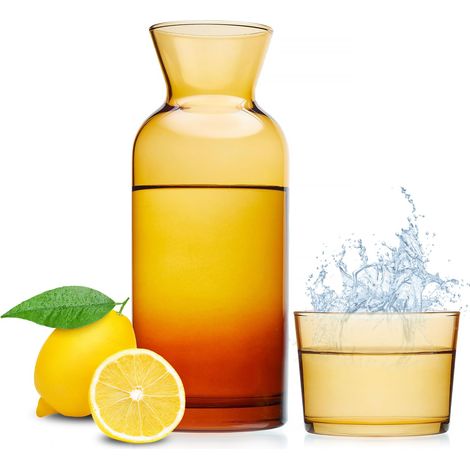 Carafe à eau de chevet et verre ambré – Décanteur de table de chambre à coucher – Tasse de bain de bouche pour salle de bain – Expérience d'hydratation tout-en-un – 700 ml (1/5)