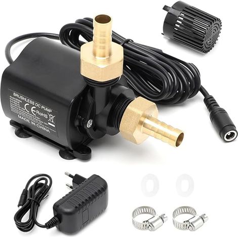12-V-Wasserpumpe, 800 l/h, Tauchpumpe, kleine Aquariumpumpe mit 5 Geschwindigkeitsstufen und 5 m Förderhöhe, Aquariumpumpe, Mini-Teichpumpe, Springbrunnenpumpe, Tauchpumpe für Wasserspiele (1/5)