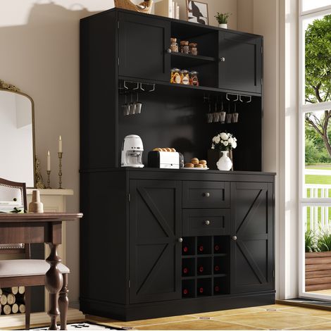 Credenza con ripiani regolabili e portabottiglie, 120 x 40 x 188 cm, Nero HAVRYA (1/5)