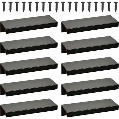 10pcs Poignée d’Armoire de Cuisine Meuble Tiroir, Poignée Porte Poignée Tiroir Iincurvée, Poignée Meuble Dissimulée Poignée Garde-robe (128MM, noir), Ensoleillé