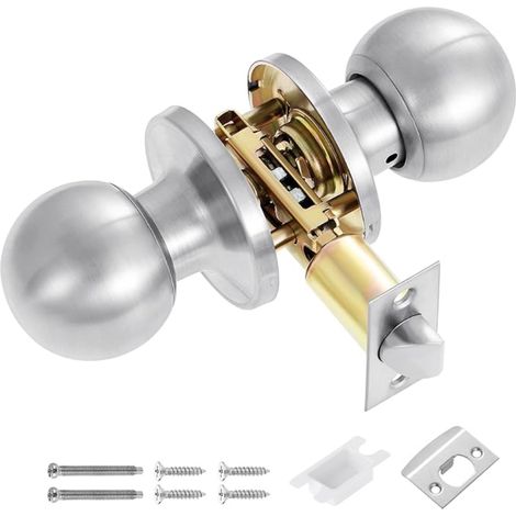 Poignée de porte mate - Bouton intérieure de passage pour portes intérieures ensemble serrure sans clé Acier inoxydable Argenté 60 mm ou 70 (1/5)
