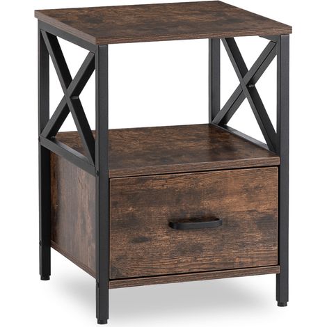 Mesita de noche Logan para dormitorio, 40 cm, roble r煤stico/negro, estilo industrial. (1/5)