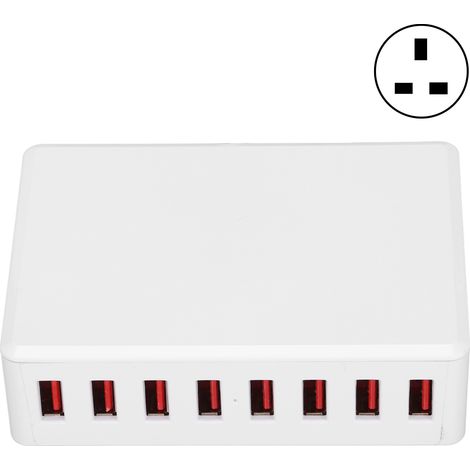 Chargeur USB 8 ports 40W 2.4A station charge intelligente pour smartphones tablettes prise UK 100-240V (1/5)