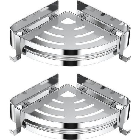 Étagère d\'angle - Misounda - Acier inoxydable - Triangulaire - 2 pièces - Salle de bain et cuisine-Ywey