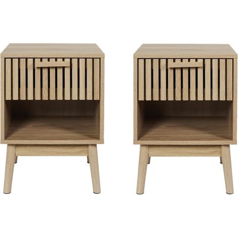 The Home Deco Factory – Lot de 2 tables de chevet 1 tiroir – Bois MDF et panneaux de particules – Dimensions 40x55x35cm – Rangement avec niche