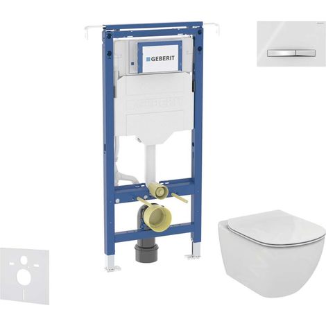 Geberit Duofix - Set bâti-support, cuvette et abattant Ideal Standard Tesi, plaque de déclenchement Sigma50, blanc alpin SANI11CD3130