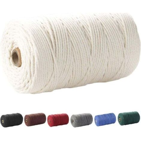 Cordon en macramé, 3 mm x 220 m (environ 200 m) Corde douce non teintée en coton 100% naturel pour la fabrication artisanale de suspensions murales pour plantes, beige