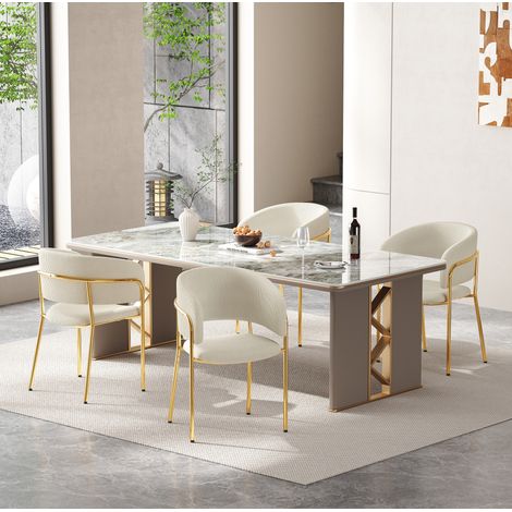 Lot de 4 chaises de salle à manger en velours côtelé beige avec pieds métalliques réglables (1/5)