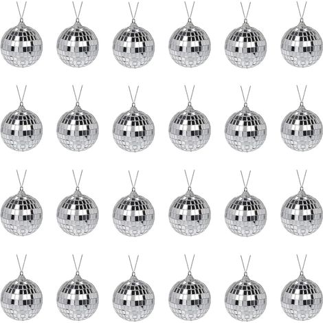 Set mit 24 silbernen, reflektierenden Weihnachtskugeln zur Partydekoration oder für DJ-Lichteffekte, Heimdekoration, Bühnenrequisiten, Spielrequisiten (5 cm)