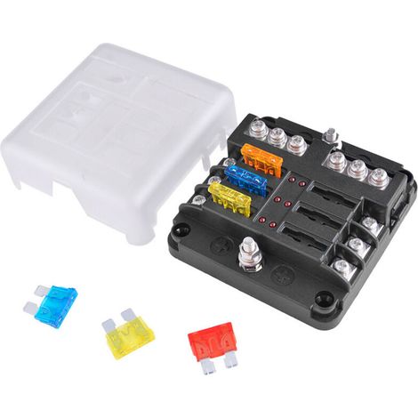Boîte à fusibles multivoies pour automobile, porte-fusible à lames à 6 voies positives et négatives, boîte à fusibles multivoies pour véhicules et navires. (1/5)