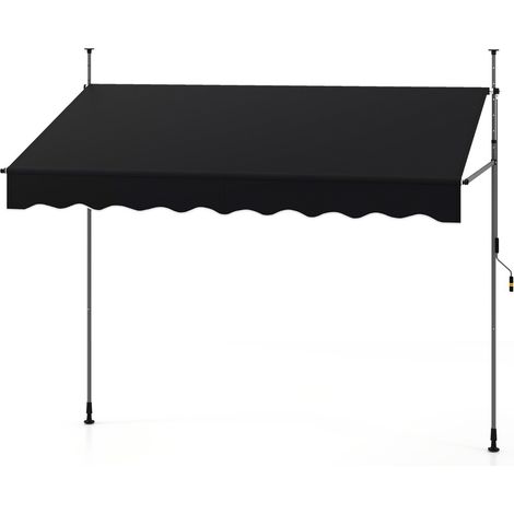 Tenda da sole retrattile manuale con manovella, Tettuccio da esterno regolabile in altezza 250 x 300 cm Nero (1/5)
