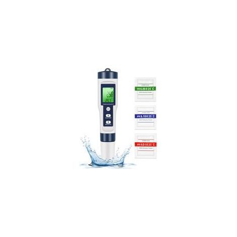 PH TDS mètre, testeur de qualité de l'eau 5 en 1 PH/TDS/EC/sel/température TDS mètre LCD rétro-éclairage vert pour piscine/aquarium/étang