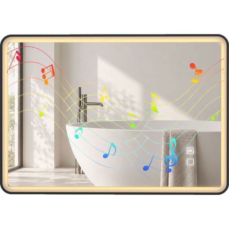 HOMCOM LED Bathroom Mirror, 100x70cm Rectangle Bathroom Mirror, Black (1/5)