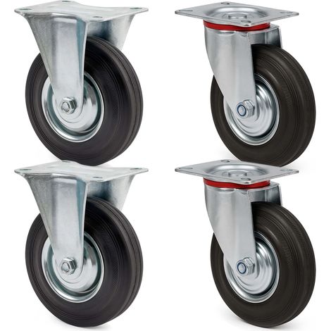 Wiltec Transportrollen Set 125mm 2x Lenkrolle ungebremst und 2x Bockrolle, mit Anbauplatte, 100kg pro Rad