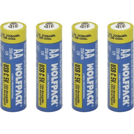 Batterie Lithium Rechargeable AA 1,5V USB-C (4 Unités) (1/5)