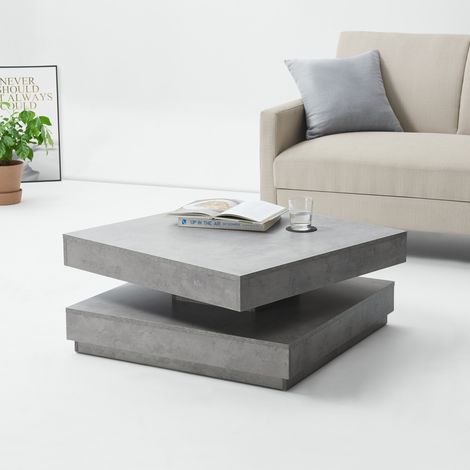 Mesa de centro Florenz con tablero giratorio 76x76x38 cm - Efecto hormigón [en.casa]