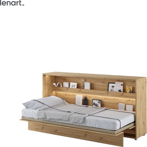 Cama abatible Lenart BED CONCEPT 06 90x200 horizontal roble artesanal (1/5)