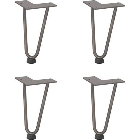 Lot de 4 pieds en épingle à cheveux pour table basse 20 cm design moderne esthétique acier naturel